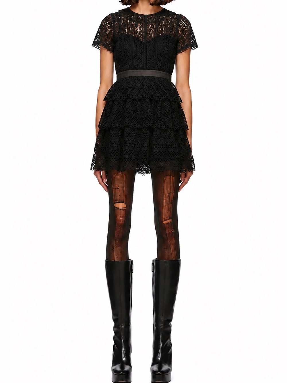 Bardot Black Lace Fit & Flare Dress Size S US 6 Sheer Crochet Mini Dress